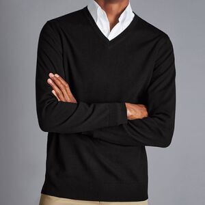 Garret Scott Black Merino Wool V-neck Long Sleeve Pullover Sweater Size XL